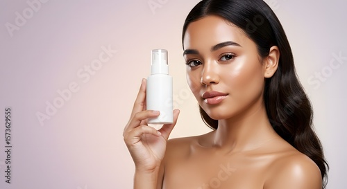Beautiful Young Woman with Skincare Product, Beauty and Cosmetics Concept