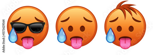 Sweaty red face Set of three emoji