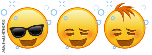 Woozy face Set of three yellow emoji