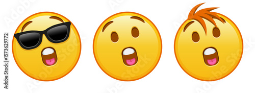Yellow face with open mouth Set of three emoji