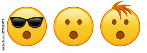 Yellow face with open mouth Set of yellow three emoji