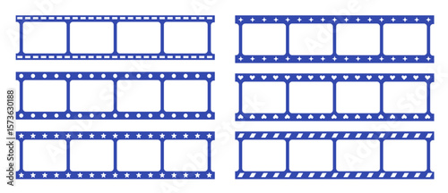 film roll collage photo frame border with different shapes - strip, rectangle, circle, star, spark, trapezoid, hearts