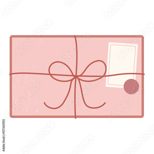 soft pink plain envelope or gift vector with ribbon and stamp decoration