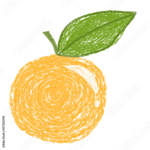 childlike orange drawing, hand-made crayon vector, simple and fun fruit clipart