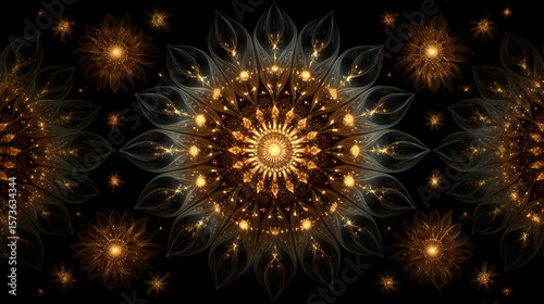 Elegant golden and black abstract background featuring minimal mirrored symmetry, captivating kaleidoscopic reflected patterns, and dynamic geometric compositions with sleek, sophisticated d86757096 4