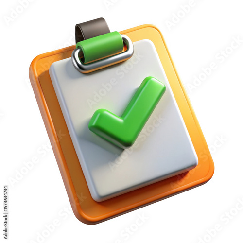 3d clipboard with green check mark isolated on transparent background