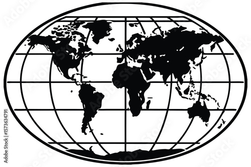 world map on black background