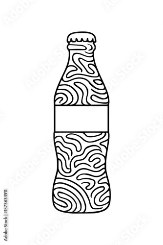 Abstract Swirl Line Art Beverage Bottle Illustration with Blank Label
