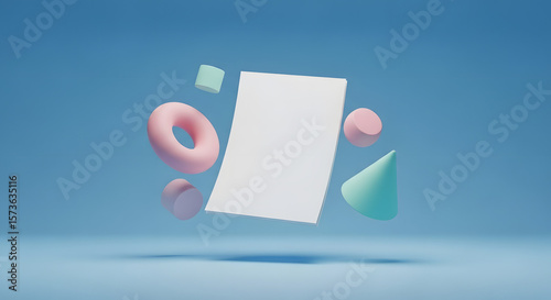 Surreal Stationery with Floating Geometric Shapes