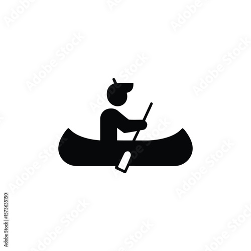 Black canoeing icon shows a person paddling within the canoe on transparent background