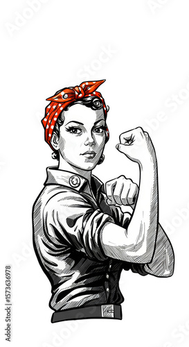 Illustration of Vintage Rosie the Riveter With Red Bandana And Transparent