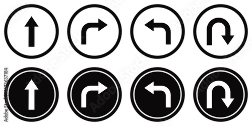 Traffic Direction Arrow Sign Icons – U-Turn, Left, Right and One Way Symbol Set 