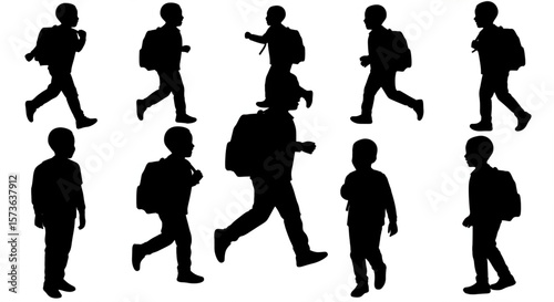 African American Boy with School Bag Silhouette Vector