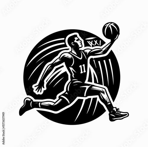 Basketball Player Lay-Up Logo Vector Isolated on White Background

