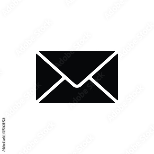 Black Envelope Icon Symbol of Email, Messaging, Communication, and Notifications on a White Background
