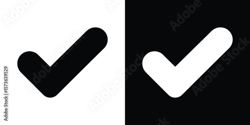Check Mark Icons in Black and White Positive Confirmation Symbol on Contrasting Backgrounds