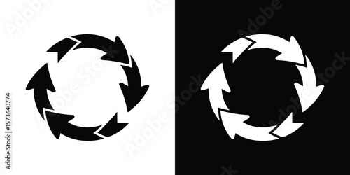 Circular Flow Arrow Icons Black on White and White on Black Halves Illustration