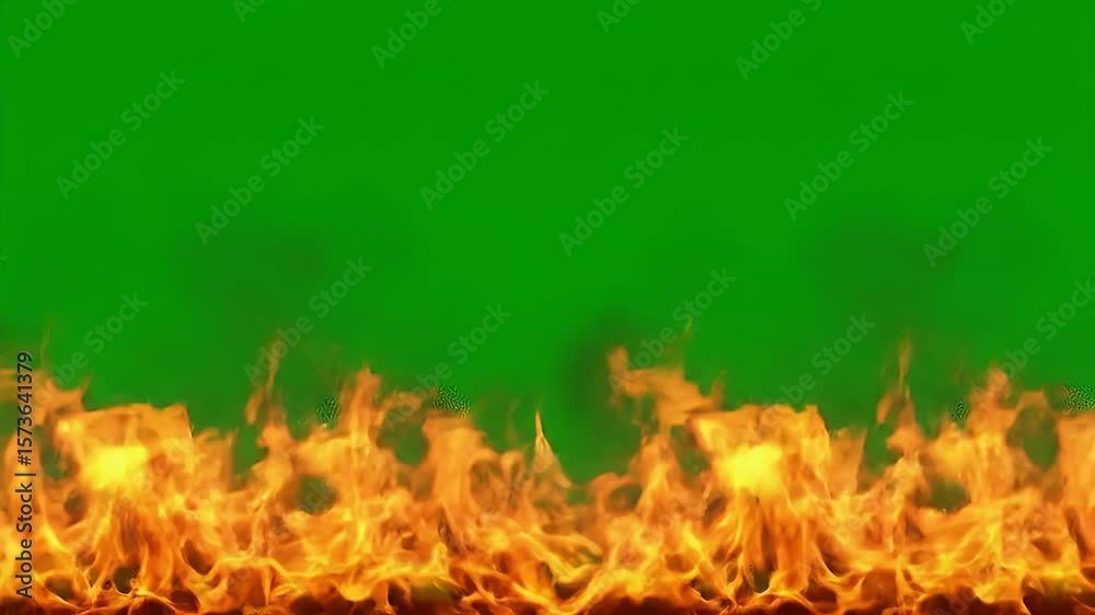 Realistic fire flames burning on green screen background