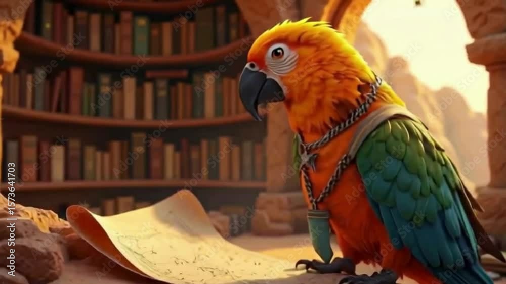 Explore the ancient library with a distinguished parrot scholar ...