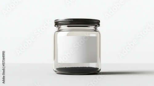 a blank glass food jar with a custom label, isolated on a white background