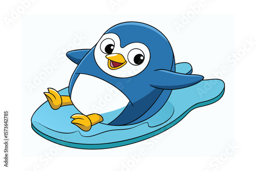 Chubby penguin sliding on ice joyful arctic animal vector art illustration