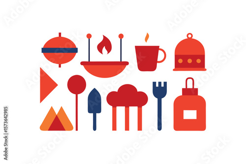Backyard BBQ celebration icons pack for summer party vector art illustration