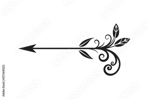 Decorative arrow with floral elements and spirals artistic design vector art illustration