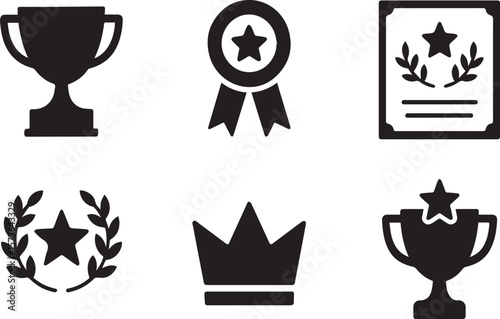 Achievement Icons Trophies, Medals, Awards, and Crowns for Success