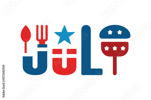 Grilling and chilling icons for July 4th festive summer fun vector art illustration