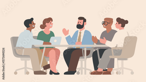 Colleagues collaborating around a table creating teamwork and discussion for ideas