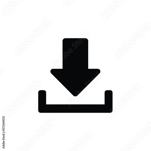 Download Icon Black Arrow Pointing Down to Upload Tray for Website UI/UX