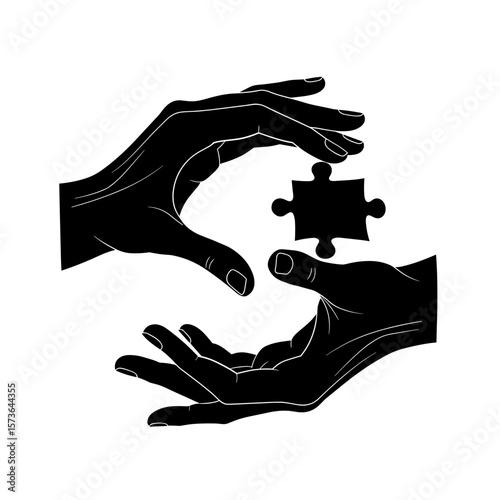 Two hands holding puzzle piece in a symbolic gesture of support  