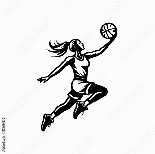 Basketball Player Lay-Up Logo Vector Isolated on White Background

