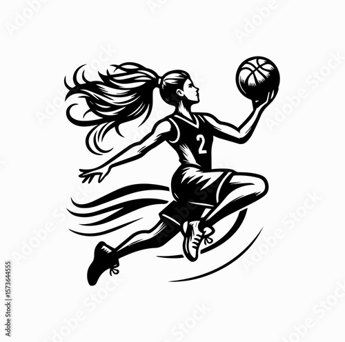 Basketball Player Lay-Up Logo Vector Isolated on White Background

