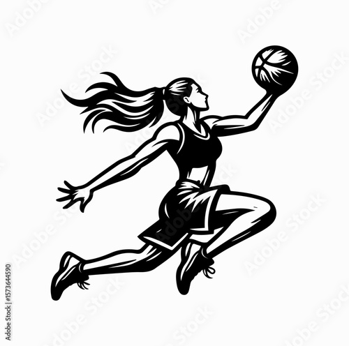 Basketball Player Lay-Up Logo Vector Isolated on White Background

