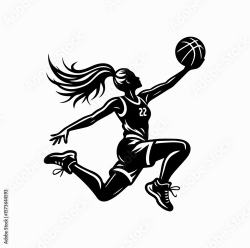 Basketball Player Lay-Up Logo Vector Isolated on White Background

