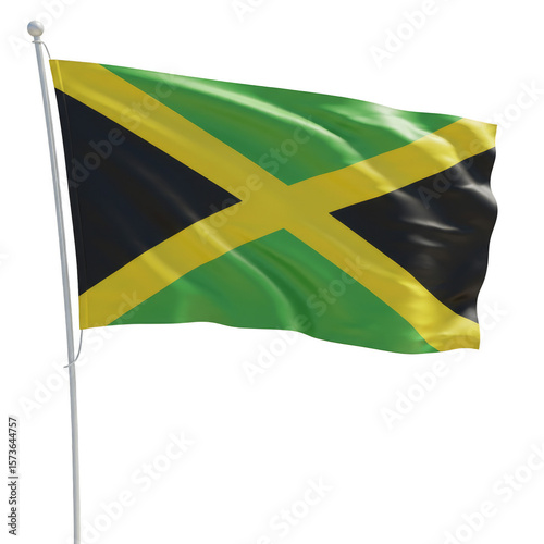 Illustration of Waving Jamaican Flag on Transparent Background in 3D