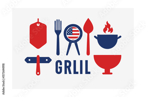 USA grill master icons set for barbecue enthusiast vector art illustration