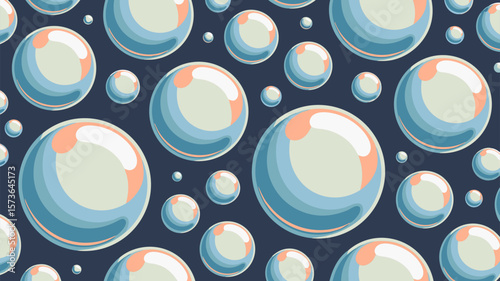 Seamless pattern of gleaming spheres against a dark blue backdrop illustration design