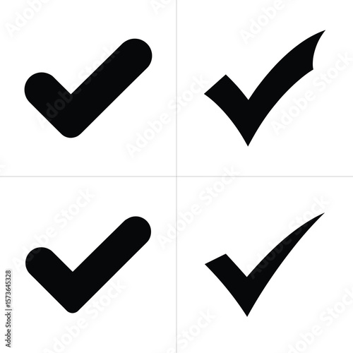 Four Black Check Mark Icons on White Background with Two Different Styles