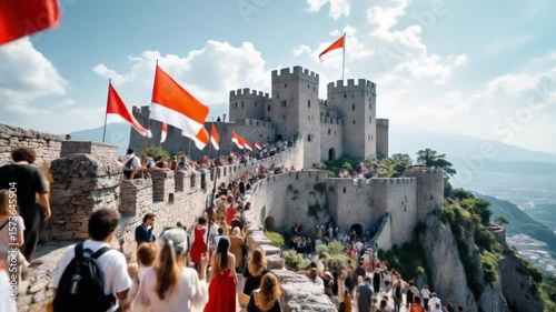 Tourists Visiting Historic Castle in Portugal