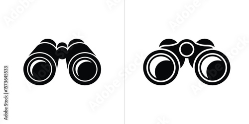 Illustration of Binoculars with Two Slightly Different Styles in Black and White
