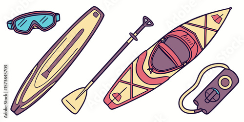 Adventure Awaits: An illustration of essential equipment for aquatic activities. showcasing the spirit of exploration and outdoor fun.