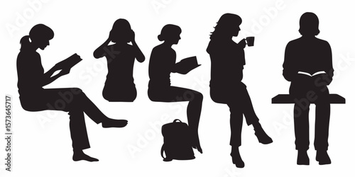 Silhouettes of Contemplation: A series of silhouetted figures, each engrossed in their own thoughts and activities. The image evokes a sense of peace, quiet contemplation and introspection.