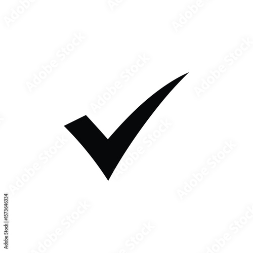 Isolated Black Check Mark Icon on White Background, Correctness Symbol Illustration