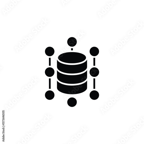 Isolated Black of a Database Surrounded by Connected Nodes on a White Background