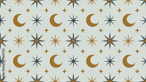 Celestial Symphony: A Harmonious Vector Pattern of Moons and Stars in Repeat
