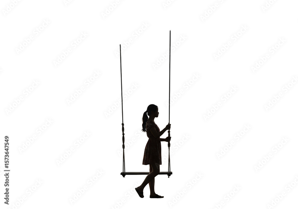 Obraz premium Isolated Silhouette of Girl on Swing with Black Background PNG