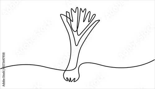 Single one line drawing whole healthy freshness organic leek for plantation logo identity. One line drawing art illustration with lettering organic leeks Fresh ingredient concept for vegetable icon. 
