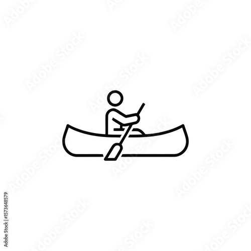 Outline shows person paddling canoe, single line drawing is transparent